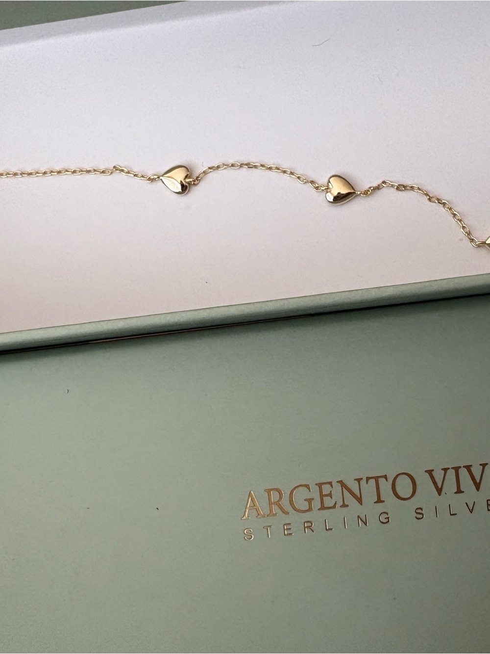 Argento Vivo Gold Puffy Heart Station ANKLET - Polished Gold Hearts